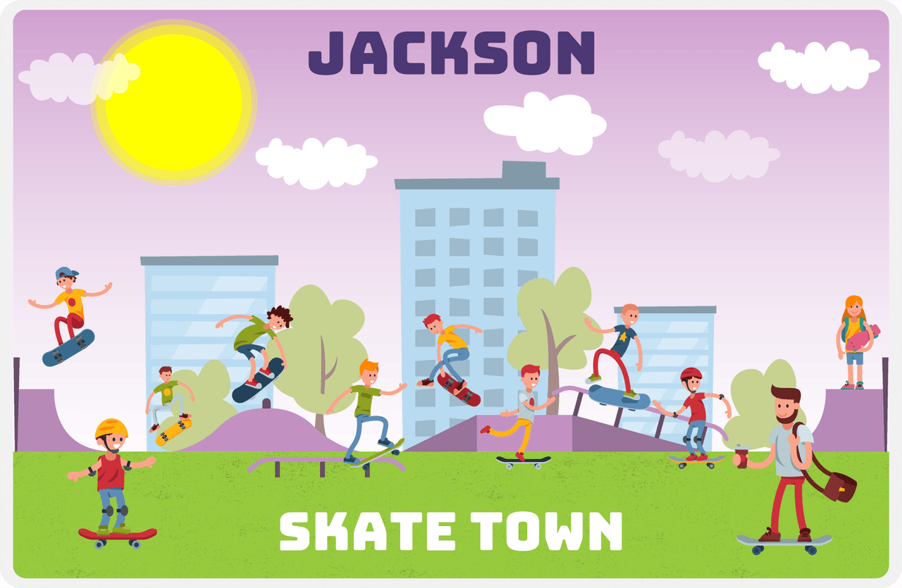 Personalized Skateboarding Placemat I - Skate Town - Purple Background -  View