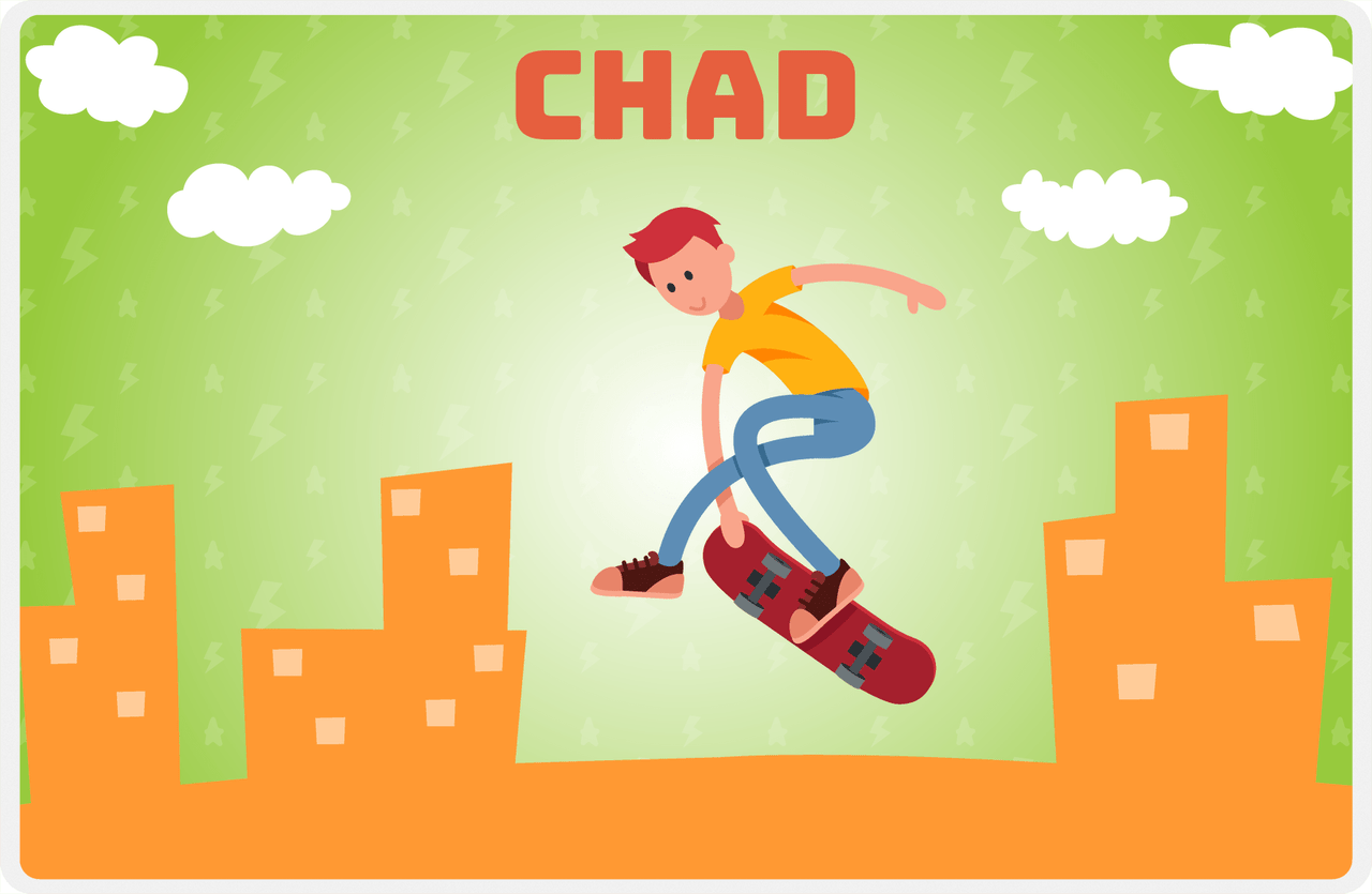 Personalized Skateboarding Placemat II - Redhead Boy -  View