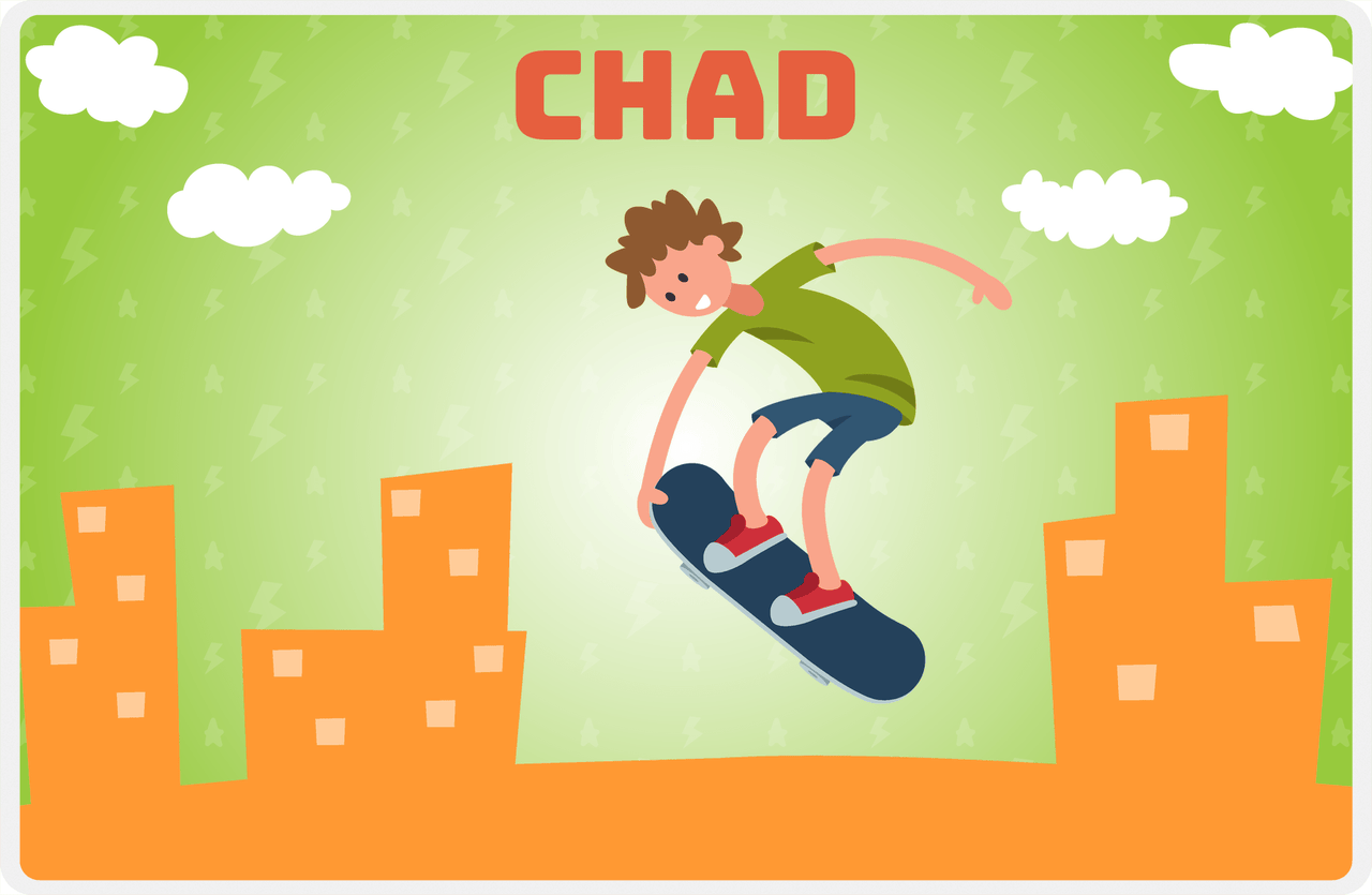 Personalized Skateboarding Placemat II - Brown Hair Boy -  View
