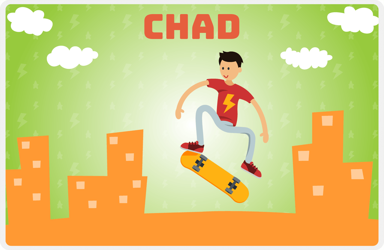Personalized Skateboarding Placemat II - Black Hair Boy -  View