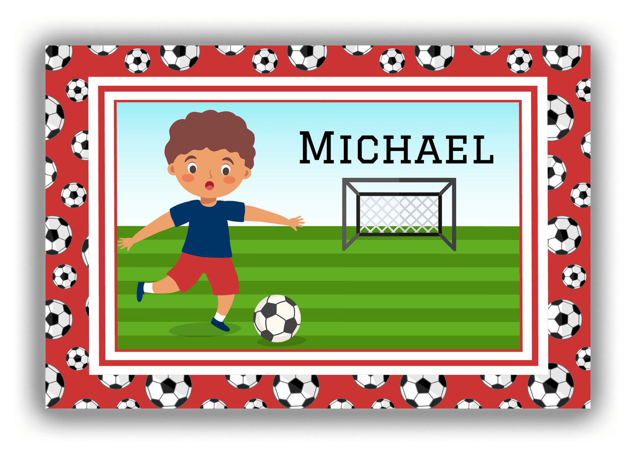 Personalized Soccer Canvas Wrap & Photo Print XVI - Red Background - Black Boy - Front View