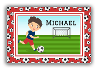 Thumbnail for Personalized Soccer Canvas Wrap & Photo Print XVI - Red Background - Black Hair Boy I - Front View