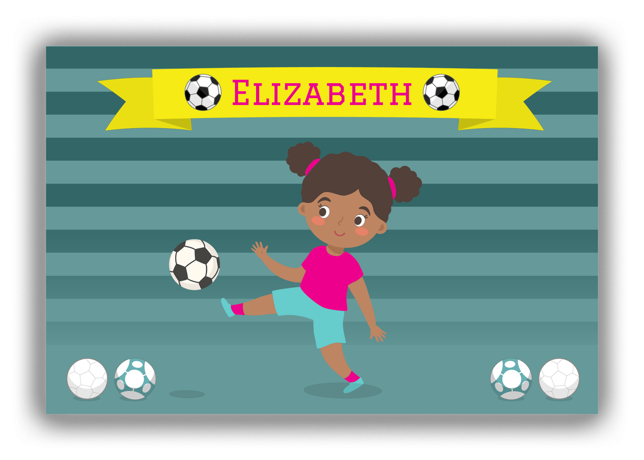 Personalized Soccer Canvas Wrap & Photo Print XVIII - Teal Background - Black Girl - Front View