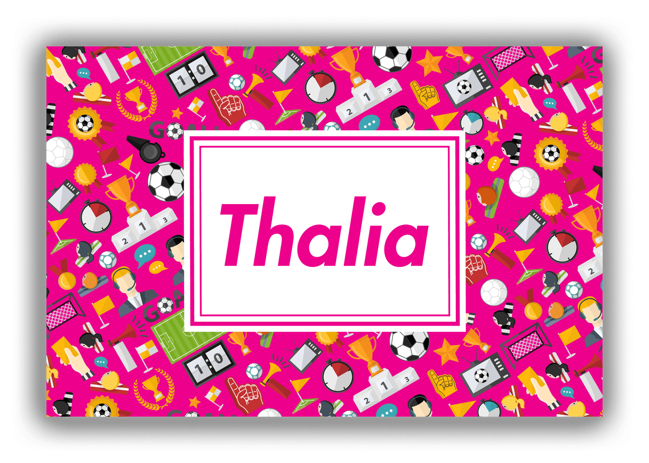 Personalized Soccer Canvas Wrap & Photo Print XX - Pink Background - Rectangle Nameplate - Front View