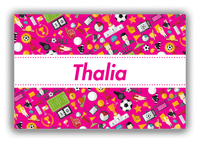 Thumbnail for Personalized Soccer Canvas Wrap & Photo Print XX - Pink Background - Ribbon Nameplate - Front View