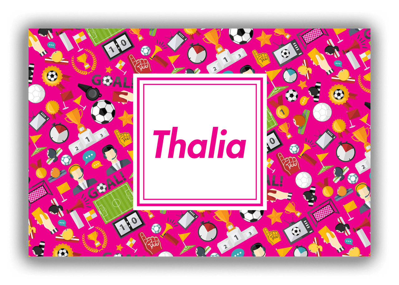 Personalized Soccer Canvas Wrap & Photo Print XX - Pink Background - Square Nameplate - Front View
