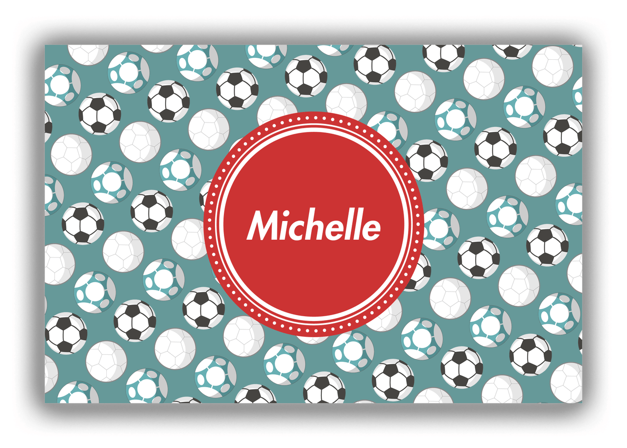 Personalized Soccer Canvas Wrap & Photo Print XXV - Green Background - Circle Nameplate - Front View