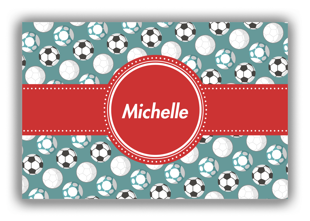 Personalized Soccer Canvas Wrap & Photo Print XXV - Green Background - Circle Ribbon Nameplate - Front View