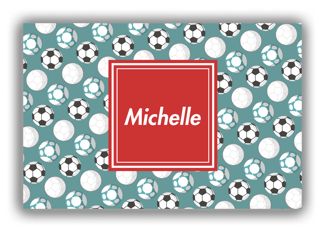 Personalized Soccer Canvas Wrap & Photo Print XXV - Green Background - Square Nameplate - Front View