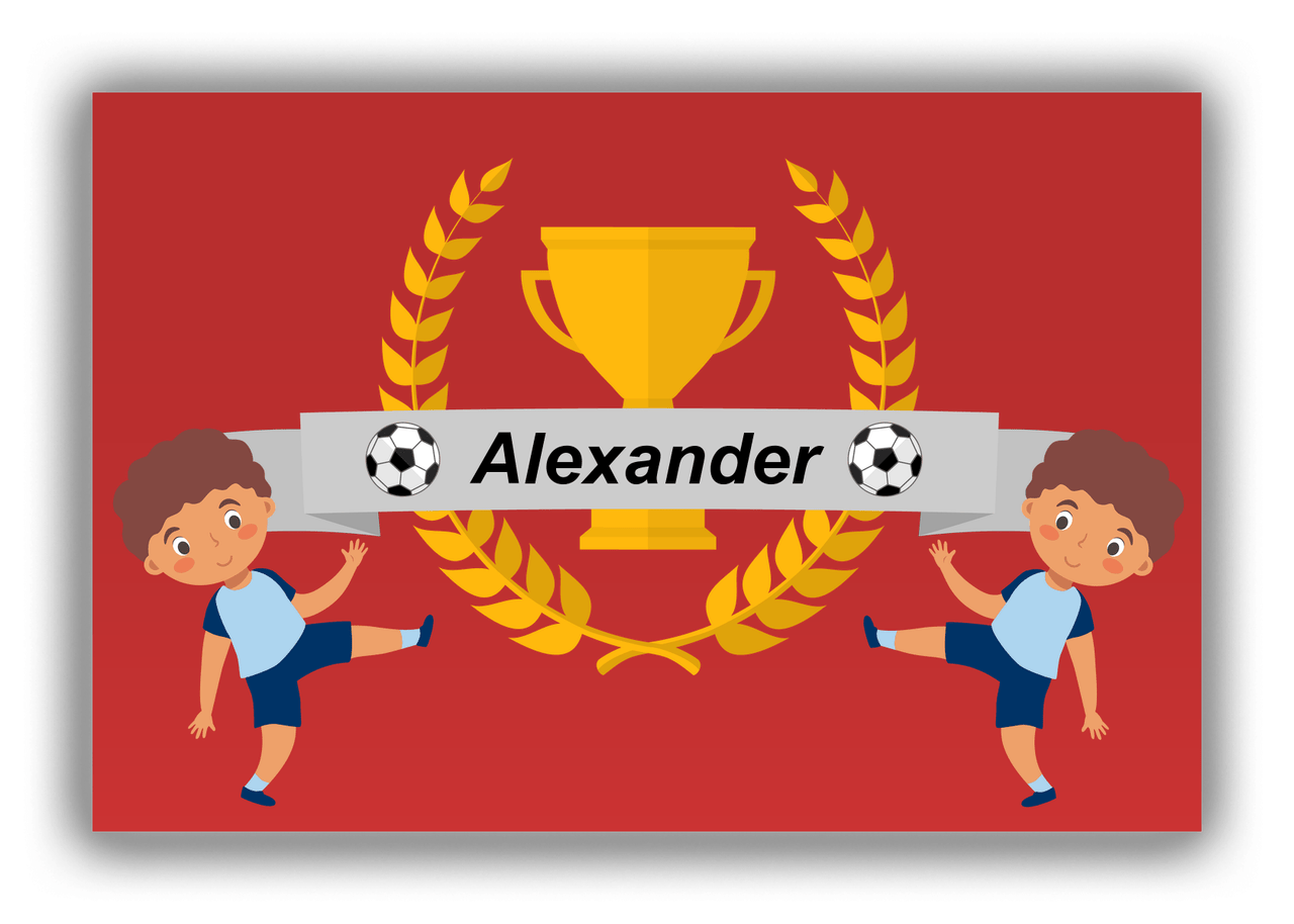 Personalized Soccer Canvas Wrap & Photo Print XXIX - Trophy Ribbon - Black Boy - Front View