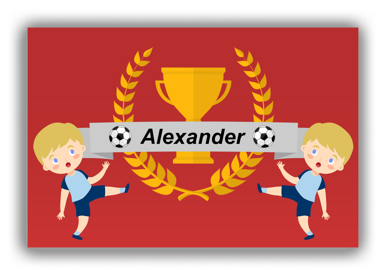 Personalized Soccer Canvas Wrap & Photo Print XXIX - Trophy Ribbon - Blond Boy I - Front View