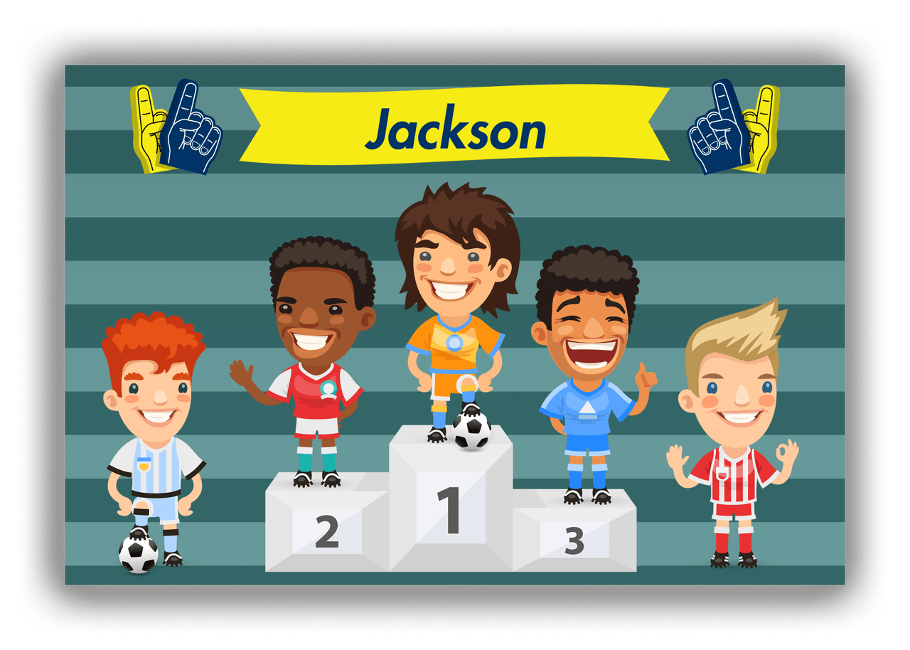 Personalized Soccer Canvas Wrap & Photo Print XXXVI - Podium Winners - Brown Hair Boy II - Front View