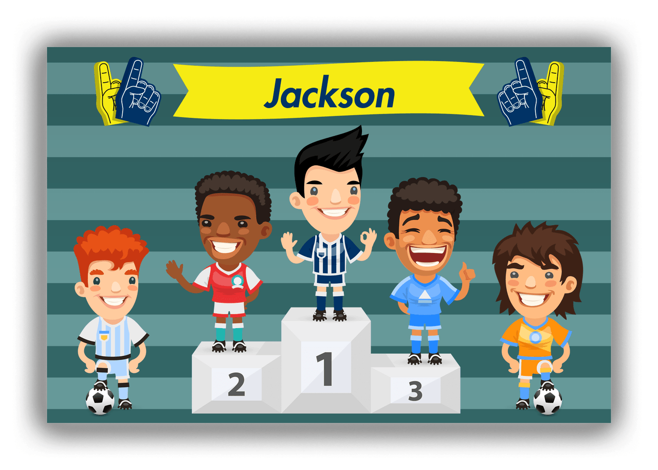 Personalized Soccer Canvas Wrap & Photo Print XXXVI - Podium Winners - Black Hair Boy I - Front View