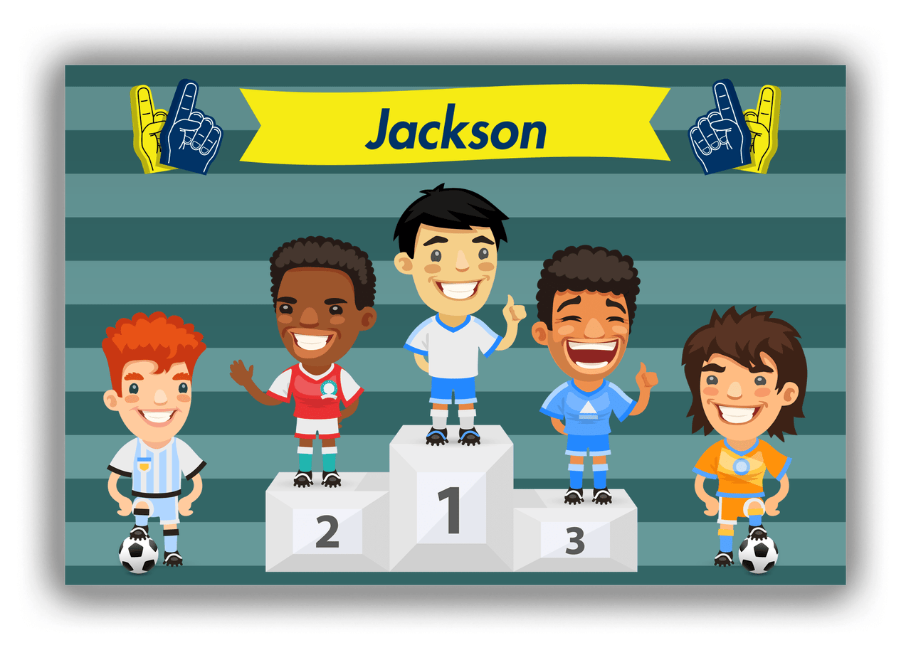Personalized Soccer Canvas Wrap & Photo Print XXXVI - Podium Winners - Black Hair Boy II - Front View