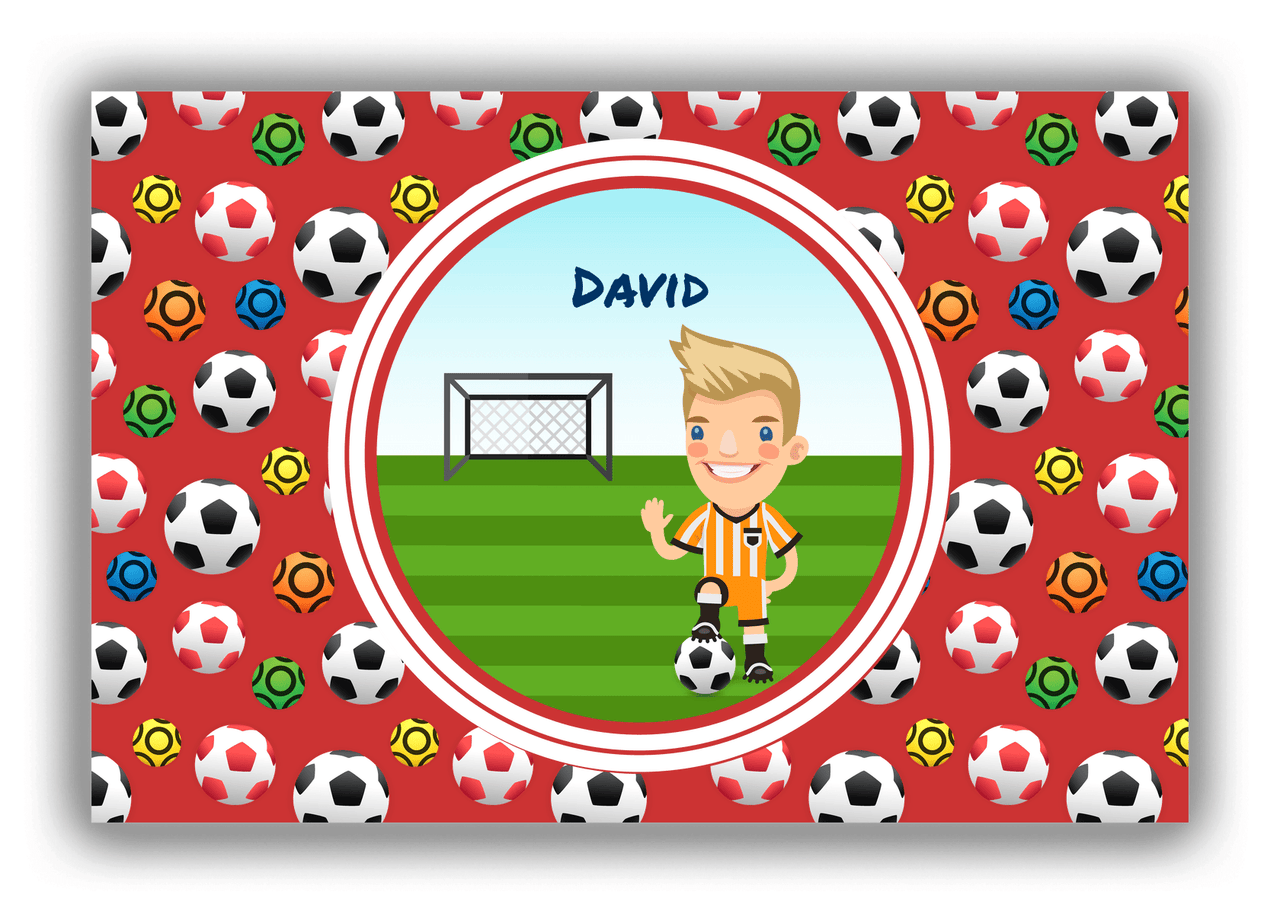 Personalized Soccer Canvas Wrap & Photo Print XL - Red Background - Blond Boy II - Front View