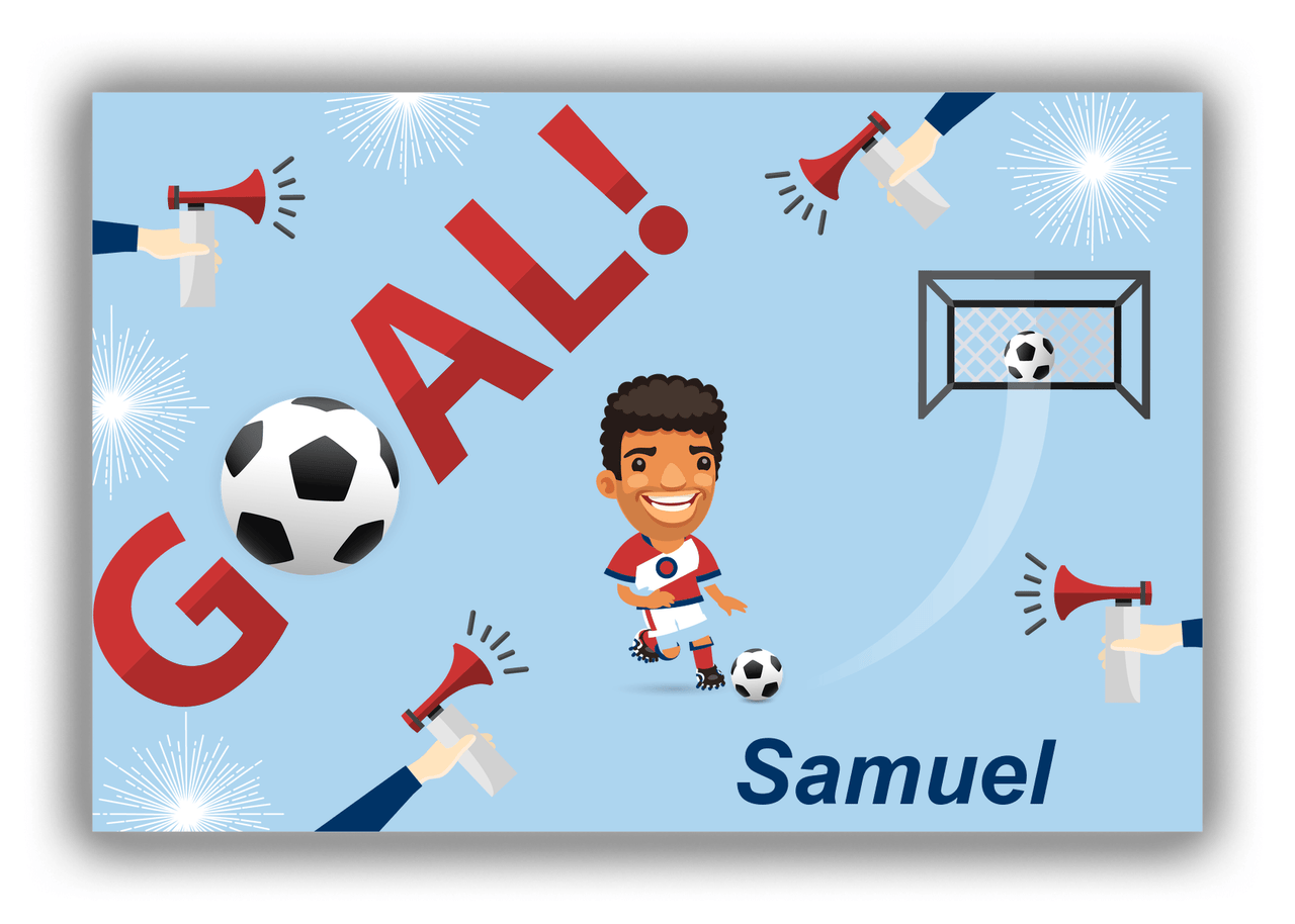 Personalized Soccer Canvas Wrap & Photo Print XLII - Goal Airhorn - Black Hair Boy II - Front View