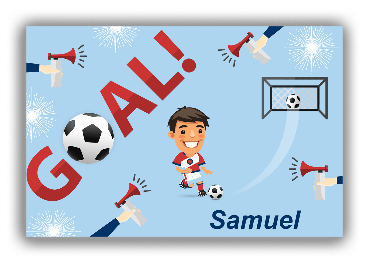 Personalized Soccer Canvas Wrap & Photo Print XLII - Goal Airhorn - Black Hair Boy III - Front View
