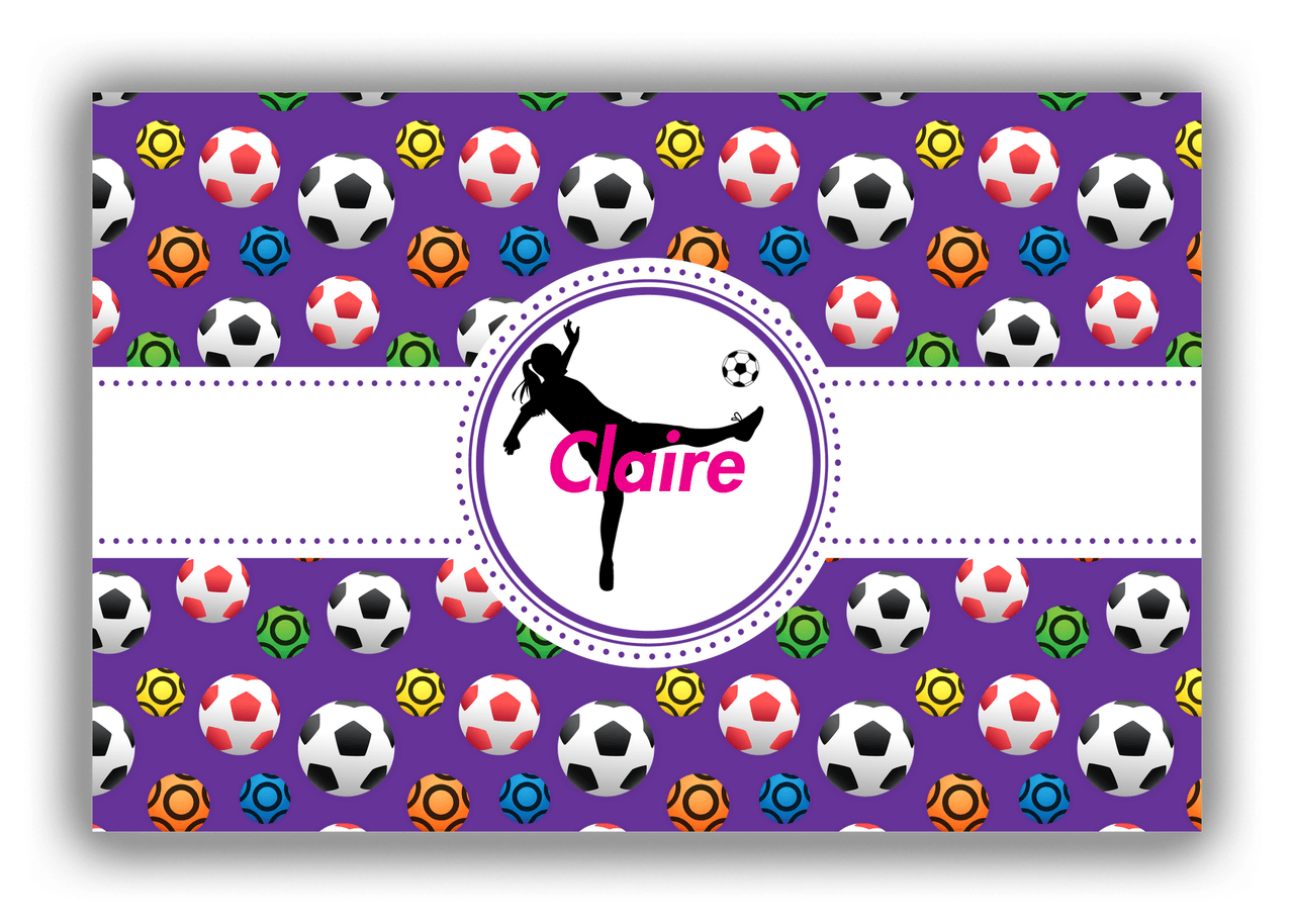 Personalized Soccer Canvas Wrap & Photo Print XLVIII - Ribbon Pattern - Girl Silhouette I - Front View