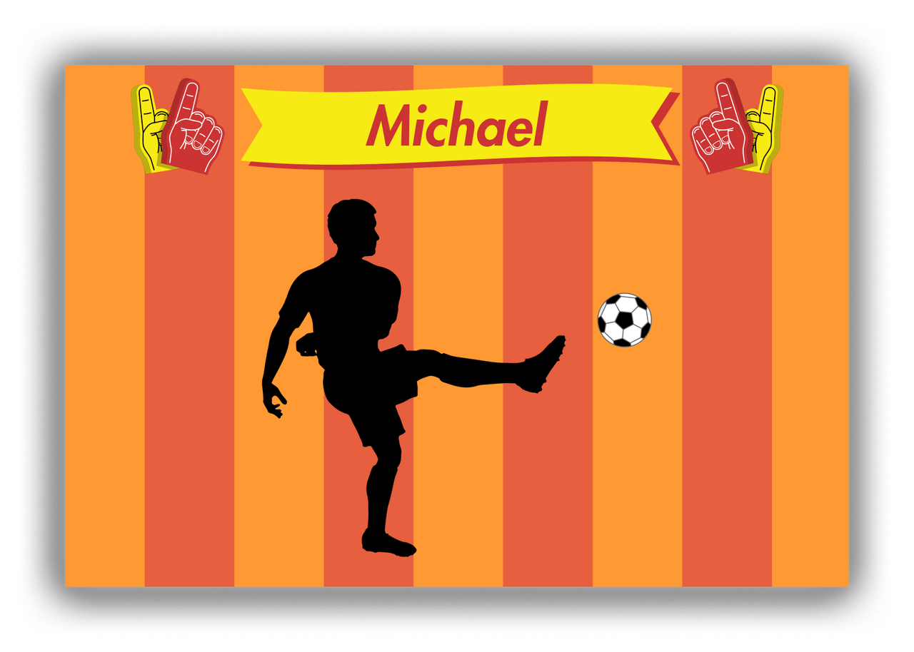 Personalized Soccer Canvas Wrap & Photo Print LI - Striped Ribbon - Boy Silhouette II - Front View