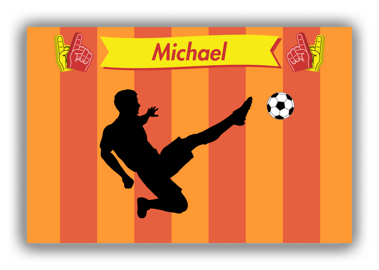 Personalized Soccer Canvas Wrap & Photo Print LI - Striped Ribbon - Boy Silhouette III - Front View