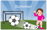 Thumbnail for Personalized Soccer Placemat VII - Blue Background - Brunette Girl -  View