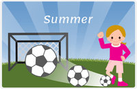 Thumbnail for Personalized Soccer Placemat VII - Blue Background - Blonde Girl -  View