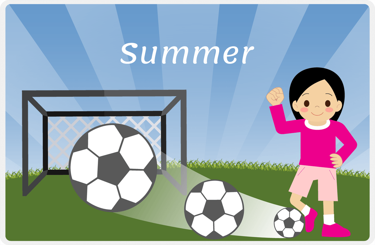 Personalized Soccer Placemat VII - Blue Background - Asian Girl -  View