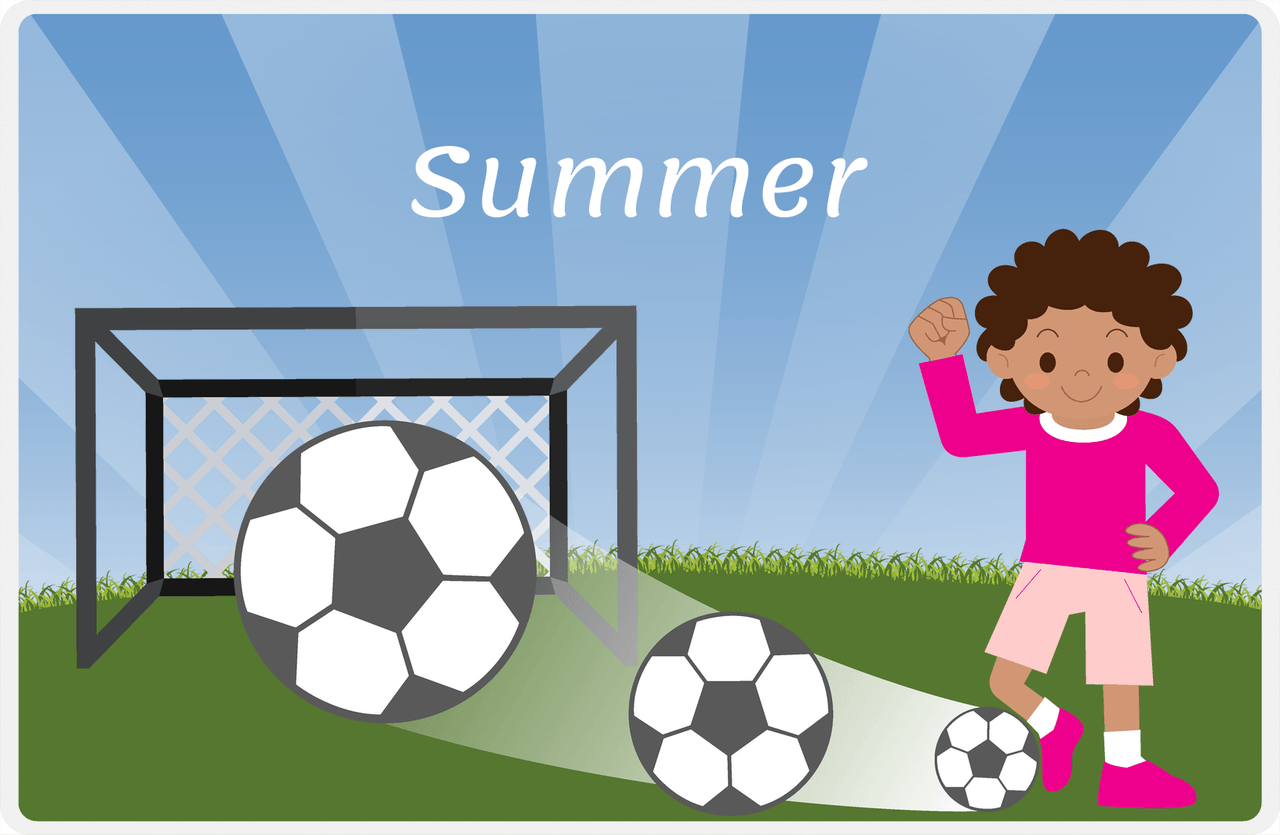 Personalized Soccer Placemat VII - Blue Background - Black Girl -  View
