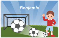 Thumbnail for Personalized Soccer Placemat VIII - Blue Background - Brown Hair Boy -  View
