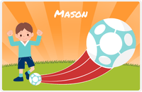 Thumbnail for Personalized Soccer Placemat XIV - Orange Background - Brown Hair Boy -  View