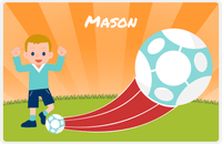 Thumbnail for Personalized Soccer Placemat XIV - Orange Background - Blond Boy -  View