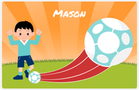 Thumbnail for Personalized Soccer Placemat XIV - Orange Background - Black Hair Boy -  View
