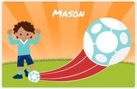 Thumbnail for Personalized Soccer Placemat XIV - Orange Background - Black Boy -  View