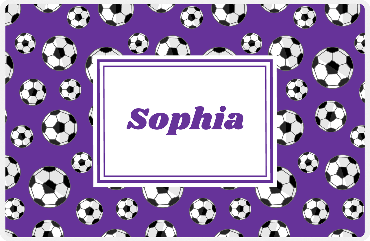 Personalized Soccer Placemat XV - Purple Background - Rectangle Nameplate -  View