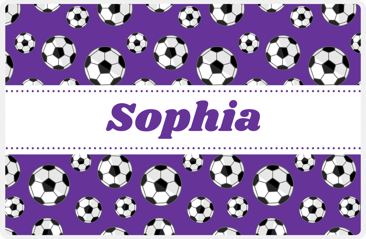 Personalized Soccer Placemat XV - Purple Background - Ribbon Nameplate -  View