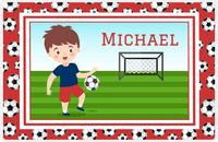 Thumbnail for Personalized Soccer Placemat XVI - Red Border - Brown Hair Boy -  View