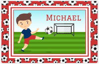 Thumbnail for Personalized Soccer Placemat XVI - Red Border - Brown Hair Boy II -  View