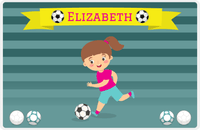 Thumbnail for Personalized Soccer Placemat XVIII - Yellow Ribbon - Brunette Girl II -  View