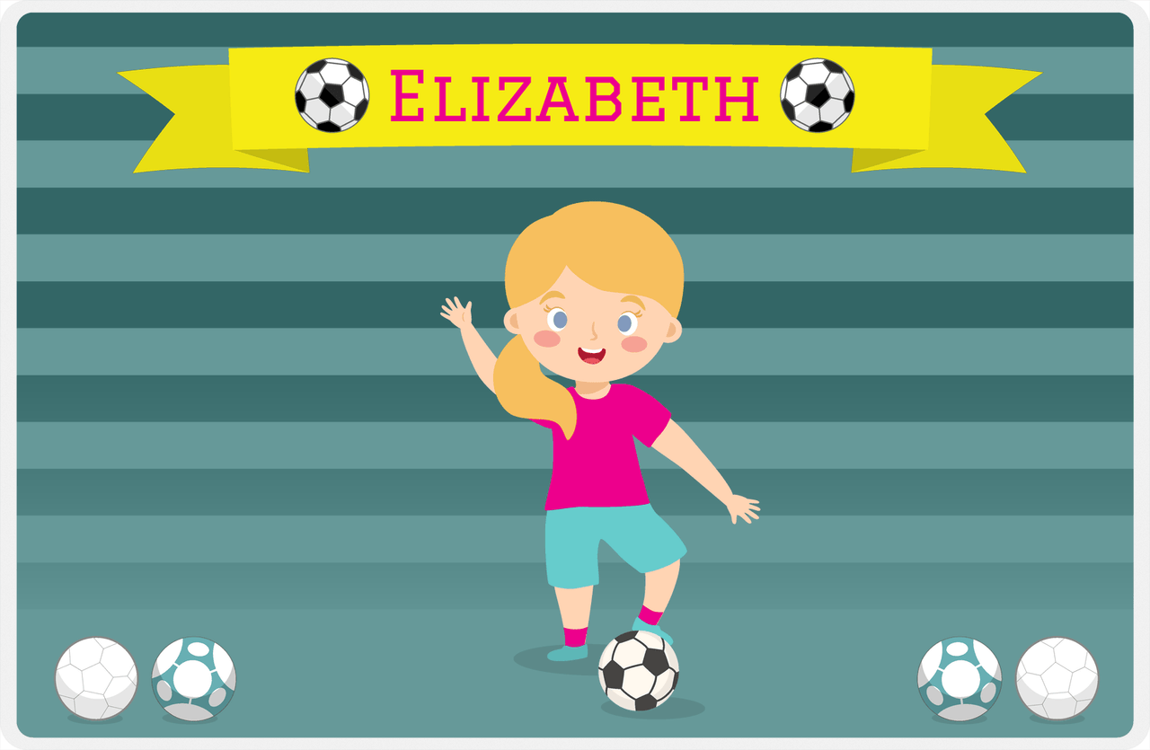 Personalized Soccer Placemat XVIII - Yellow Ribbon - Blonde Girl II -  View