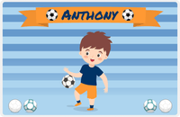 Thumbnail for Personalized Soccer Placemat XIX - Orange Ribbon - Brown Hair Boy -  View