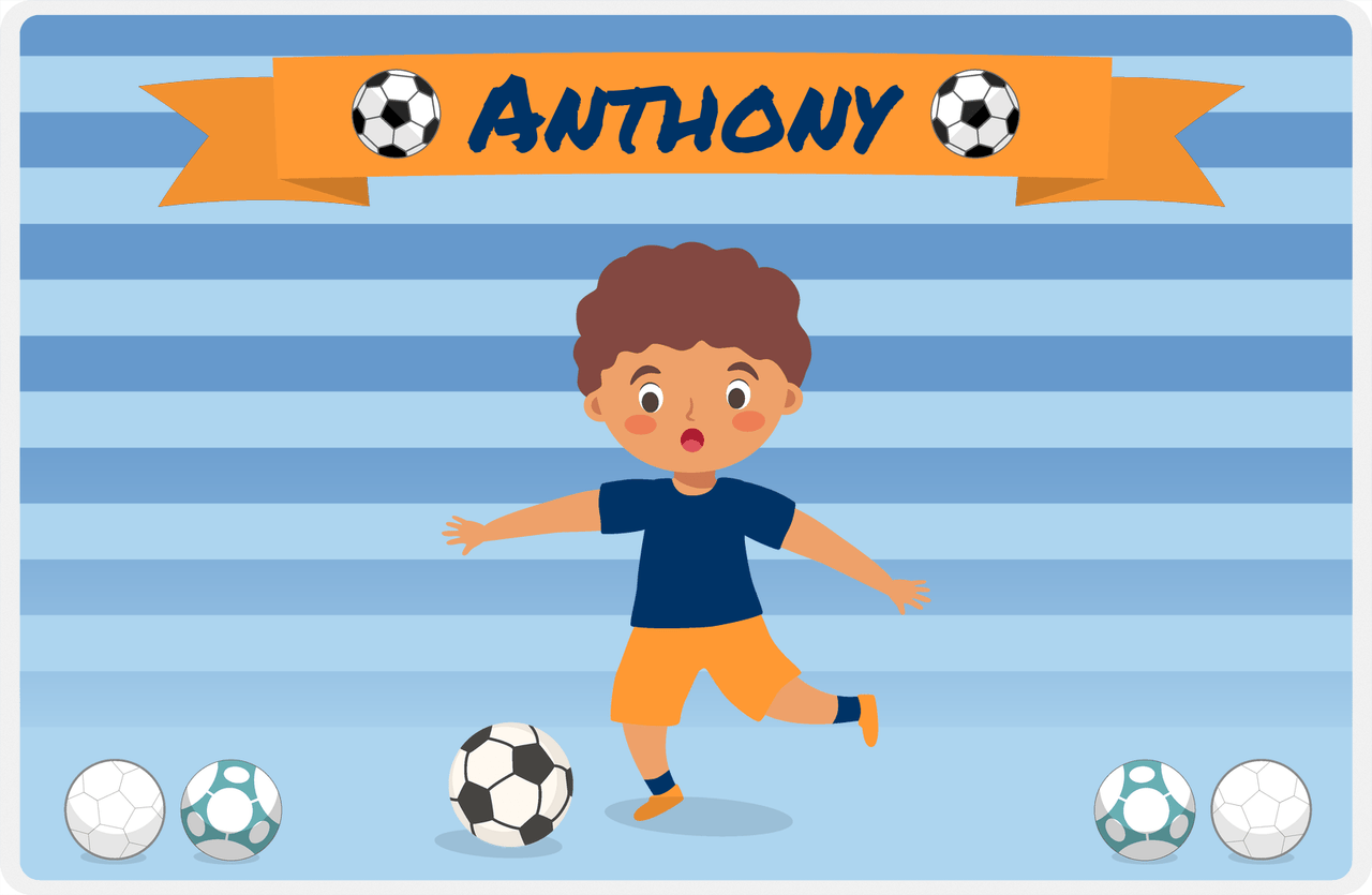 Personalized Soccer Placemat XIX - Orange Ribbon - Black Boy -  View