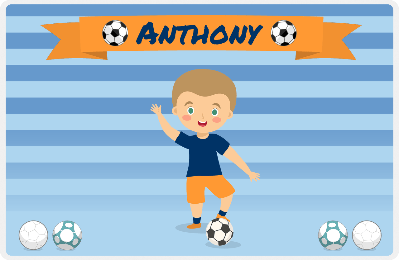 Personalized Soccer Placemat XIX - Orange Ribbon - Blond Boy -  View