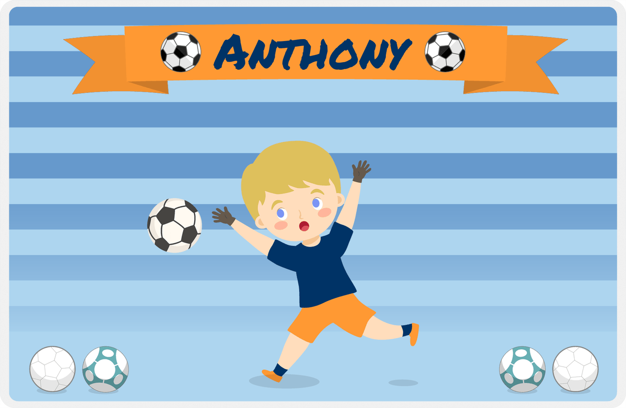Personalized Soccer Placemat XIX - Orange Ribbon - Blond Boy II -  View