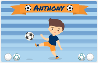 Thumbnail for Personalized Soccer Placemat XIX - Orange Ribbon - Brown Hair Boy II -  View