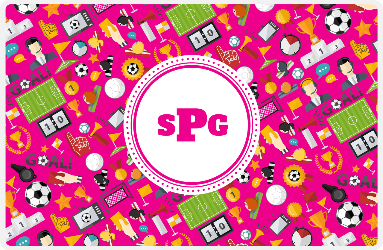 Personalized Soccer Placemat XX - Pink Background - Circle Nameplate -  View
