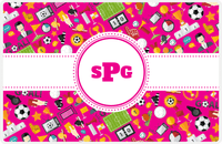 Thumbnail for Personalized Soccer Placemat XX - Pink Background - Circle Ribbon Nameplate -  View
