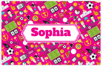 Thumbnail for Personalized Soccer Placemat XX - Pink Background - Decorative Rectangle Nameplate -  View