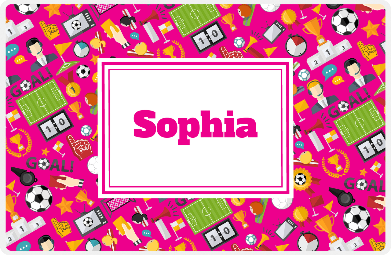 Personalized Soccer Placemat XX - Pink Background - Rectangle Nameplate -  View