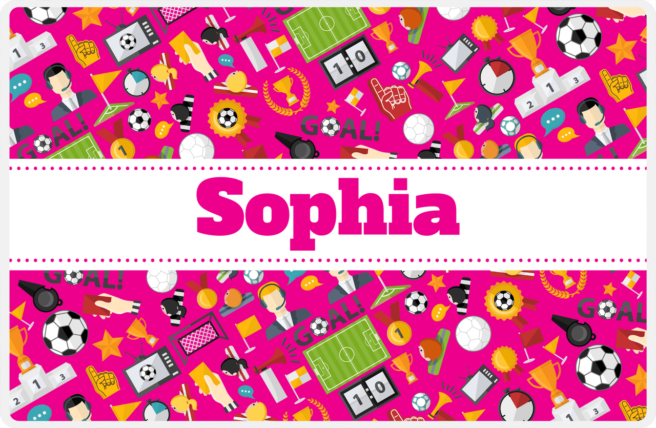 Personalized Soccer Placemat XX - Pink Background - Ribbon Nameplate -  View