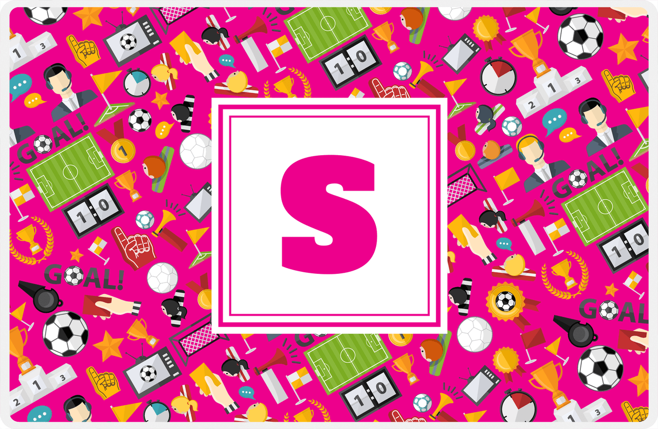 Personalized Soccer Placemat XX - Pink Background - Square Nameplate -  View
